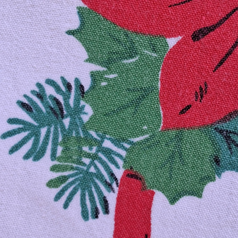 Vintage Mid Century Poinsettia Jingle Bell Cotton Tablecloth Retro Holiday 48x56 - Picture 8 of 9